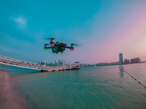 drone flying through sky